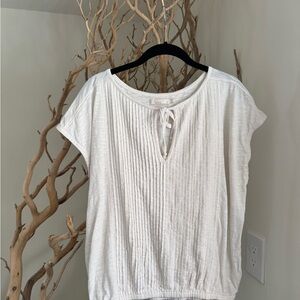 Prana White Pintuck Tie-Front Top